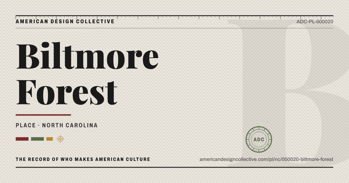 Registry card for Biltmore Forest: the ADC seal, Biltmore Forest, and how much is on record.