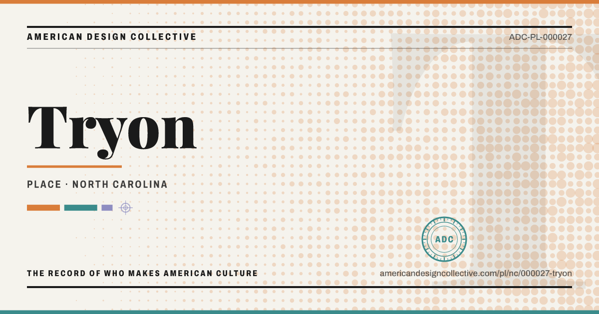 Registry card for Tryon: the ADC seal, Tryon, and how much is on record.