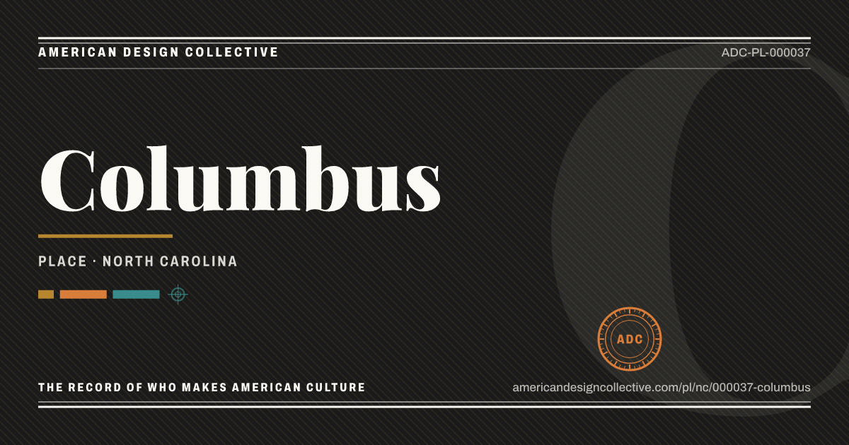 Registry card for Columbus: the ADC seal, Columbus, and how much is on record.