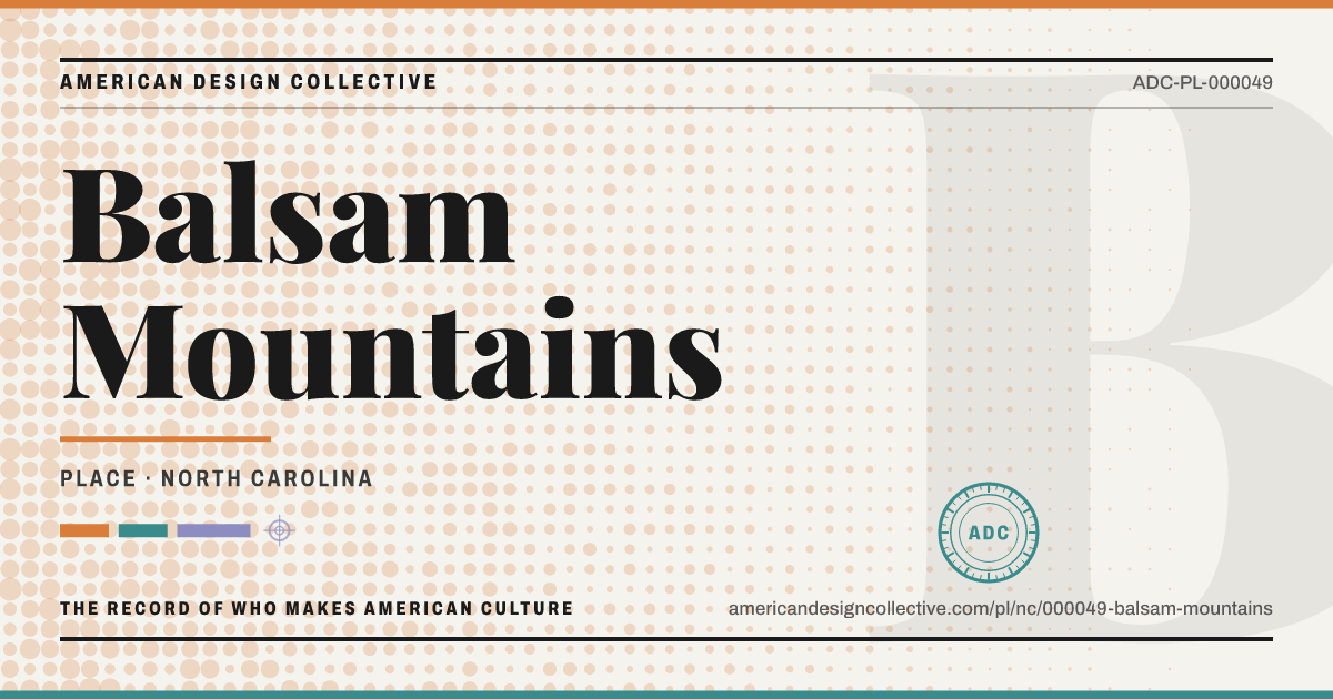 Registry card for Balsam Mountains: the ADC seal, Balsam Mountains, and how much is on record.