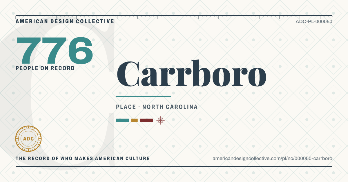 Registry card for Carrboro: the ADC seal, Carrboro, and how much is on record.