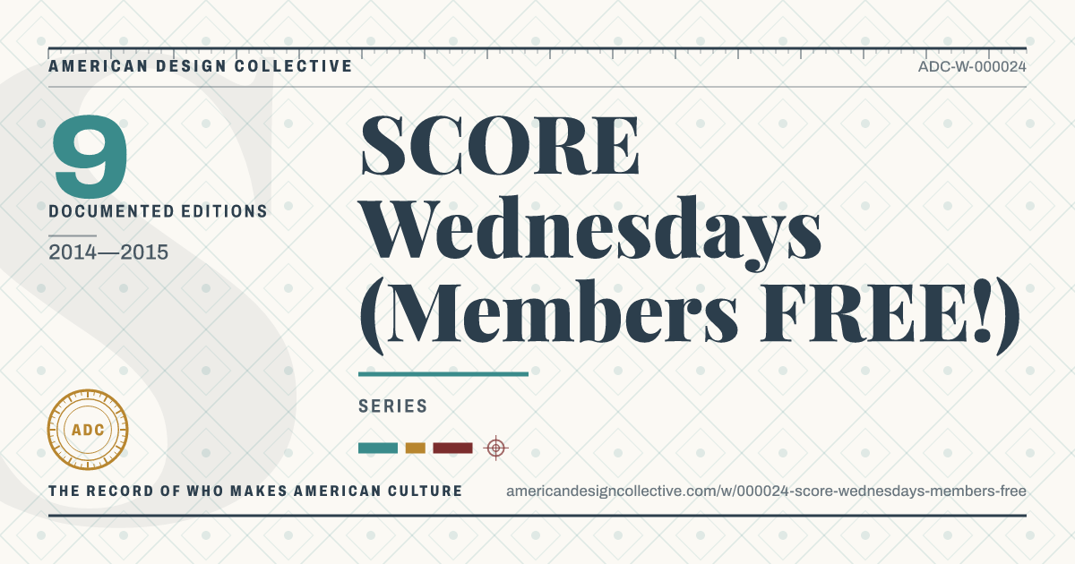 Registry card for SCORE Wednesdays (Members FREE!): the ADC seal, SCORE Wednesdays (Members FREE!), and how much is on record.