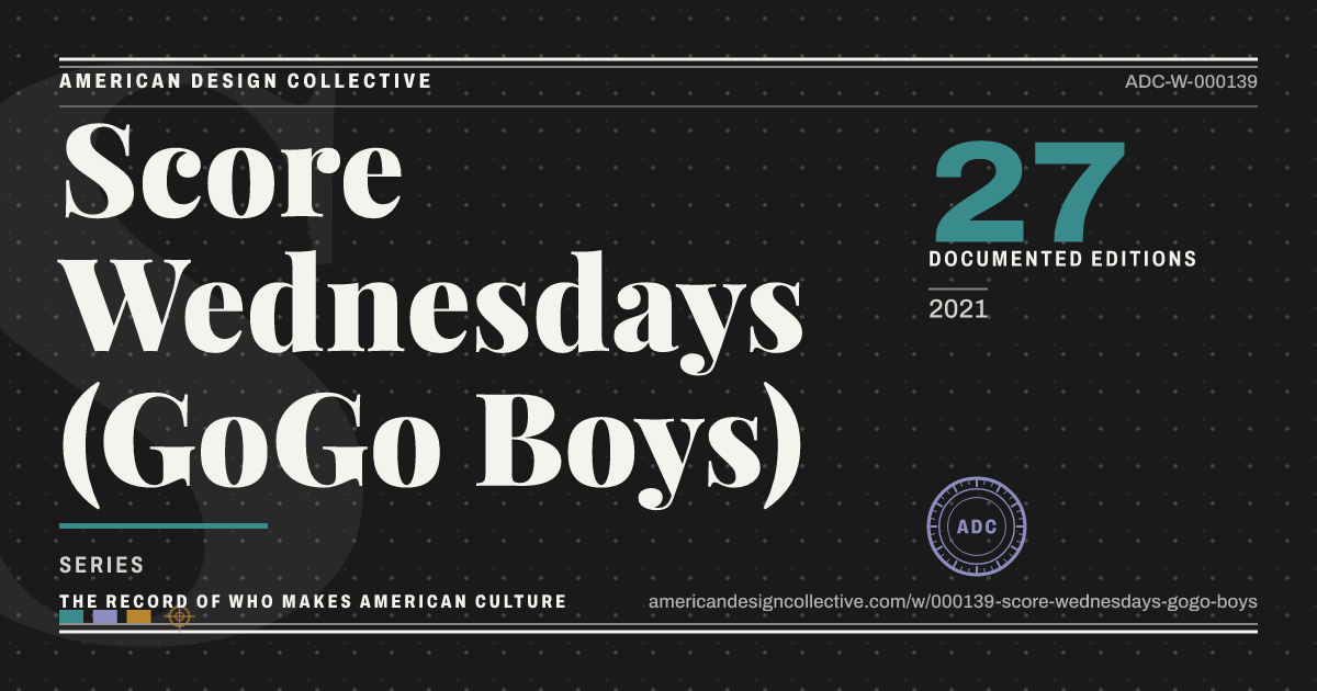 Registry card for Score Wednesdays (GoGo Boys): the ADC seal, Score Wednesdays (GoGo Boys), and how much is on record.