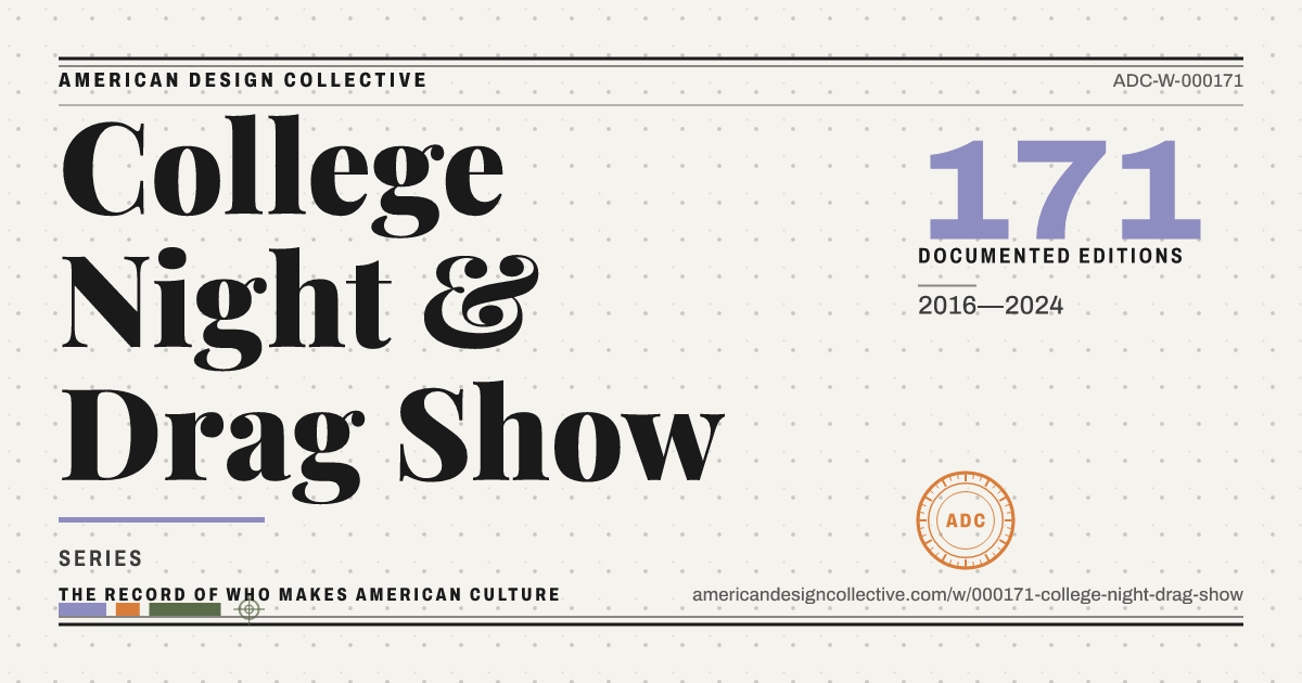 Registry card for College Night & Drag Show: the ADC seal, College Night & Drag Show, and how much is on record.