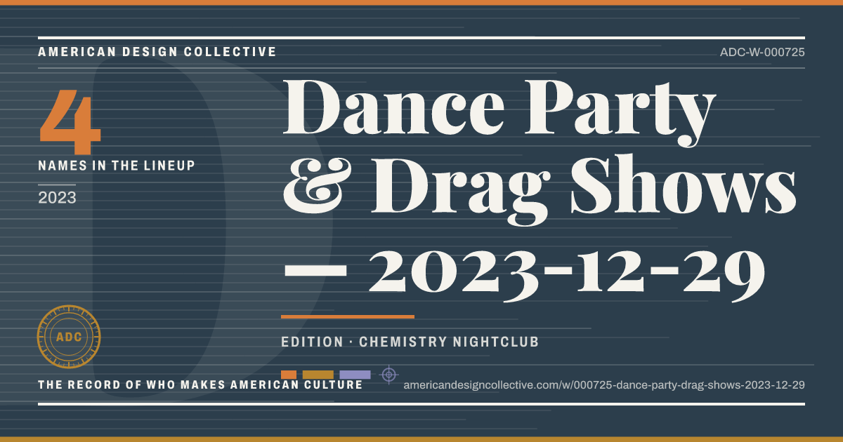 Registry card for Dance Party & Drag Shows — 2023-12-29: the ADC seal, Dance Party & Drag Shows — 2023-12-29, and how much is on record.