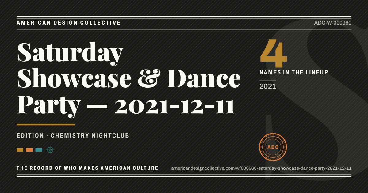 Registry card for Saturday Showcase & Dance Party — 2021-12-11: the ADC seal, Saturday Showcase & Dance Party — 2021-12-11, and how much is on record.
