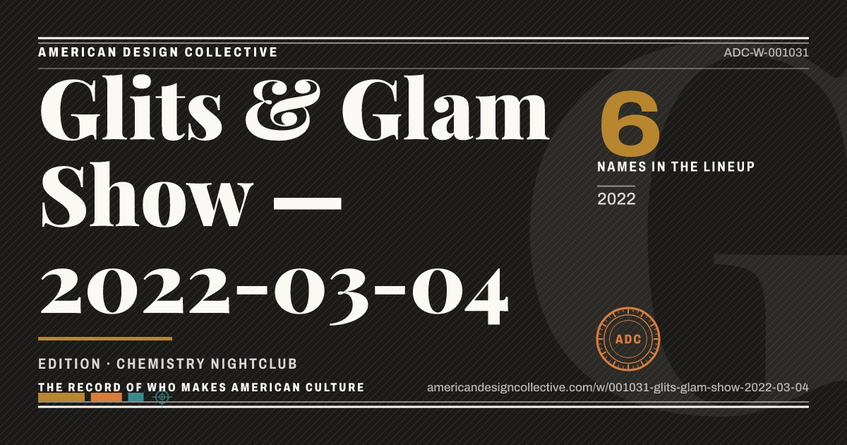 Registry card for Glits & Glam Show — 2022-03-04: the ADC seal, Glits & Glam Show — 2022-03-04, and how much is on record.