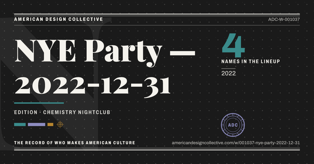Registry card for NYE Party — 2022-12-31: the ADC seal, NYE Party — 2022-12-31, and how much is on record.