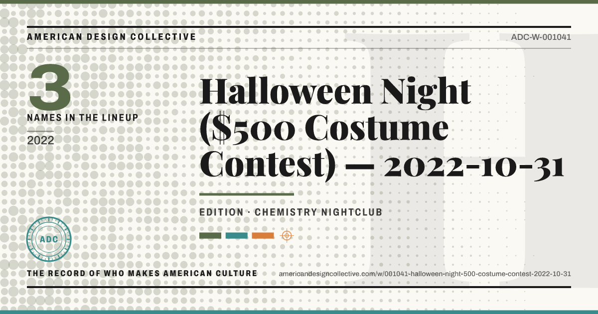 Registry card for Halloween Night ($500 Costume Contest) — 2022-10-31: the ADC seal, Halloween Night ($500 Costume Contest) — 2022-10-31, and how much is on record.