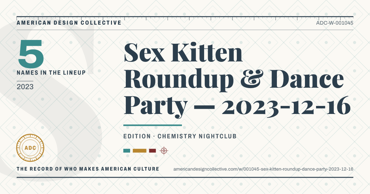 Registry card for Sex Kitten Roundup & Dance Party — 2023-12-16: the ADC seal, Sex Kitten Roundup & Dance Party — 2023-12-16, and how much is on record.