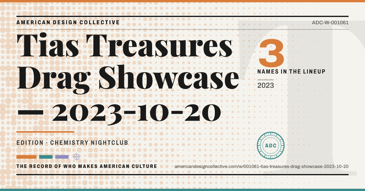 Registry card for Tias Treasures Drag Showcase — 2023-10-20: the ADC seal, Tias Treasures Drag Showcase — 2023-10-20, and how much is on record.