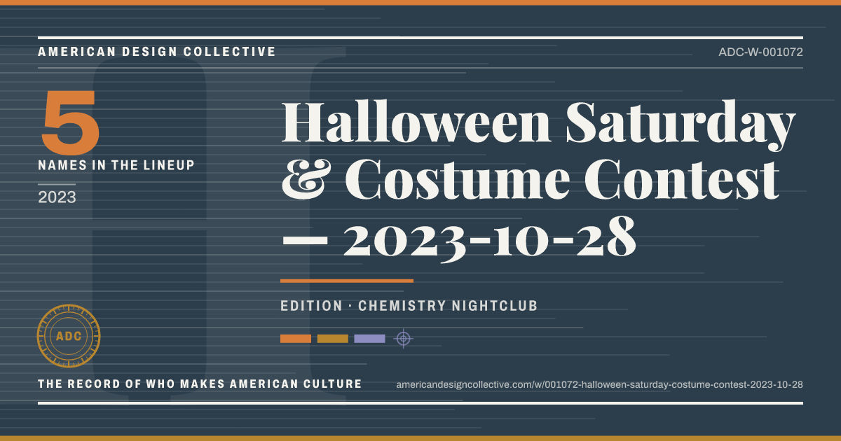 Registry card for Halloween Saturday & Costume Contest — 2023-10-28: the ADC seal, Halloween Saturday & Costume Contest — 2023-10-28, and how much is on record.