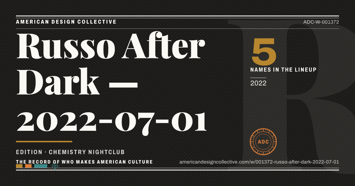 Registry card for Russo After Dark — 2022-07-01: the ADC seal, Russo After Dark — 2022-07-01, and how much is on record.