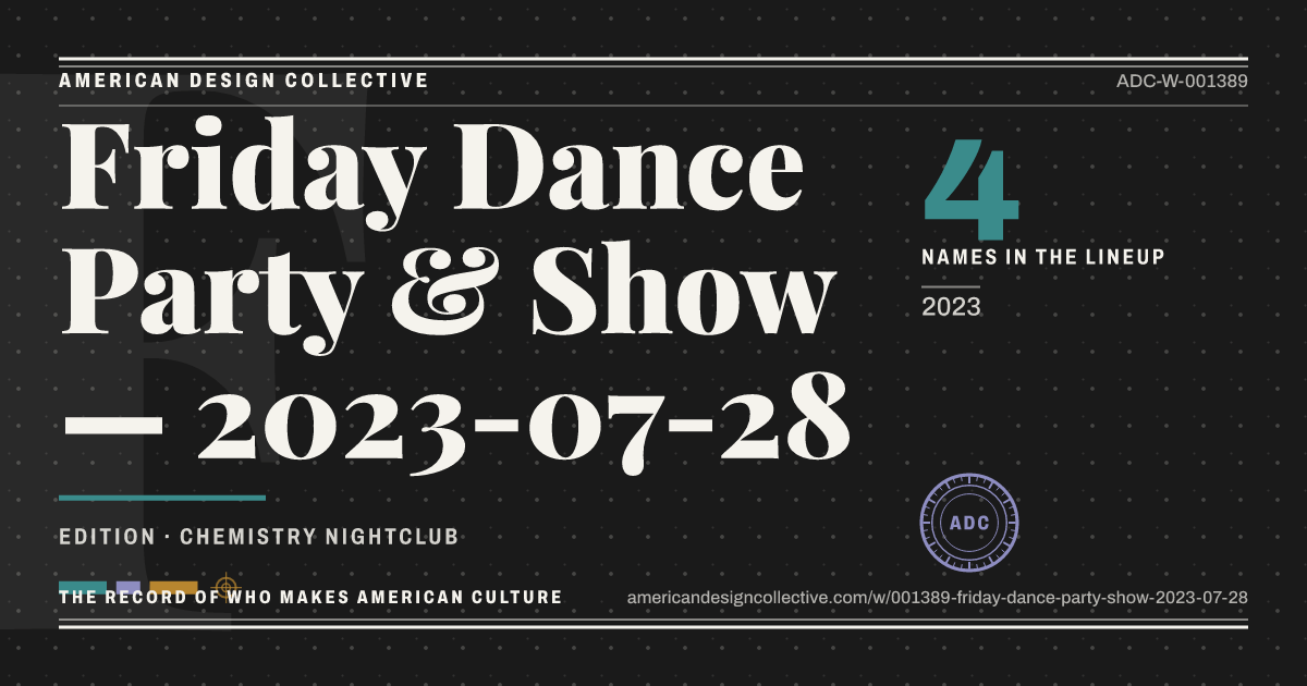 Registry card for Friday Dance Party & Show — 2023-07-28: the ADC seal, Friday Dance Party & Show — 2023-07-28, and how much is on record.