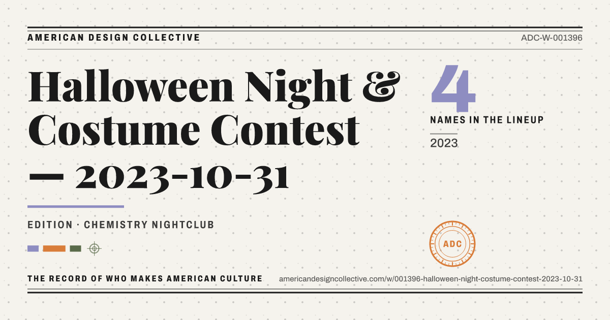 Registry card for Halloween Night & Costume Contest — 2023-10-31: the ADC seal, Halloween Night & Costume Contest — 2023-10-31, and how much is on record.