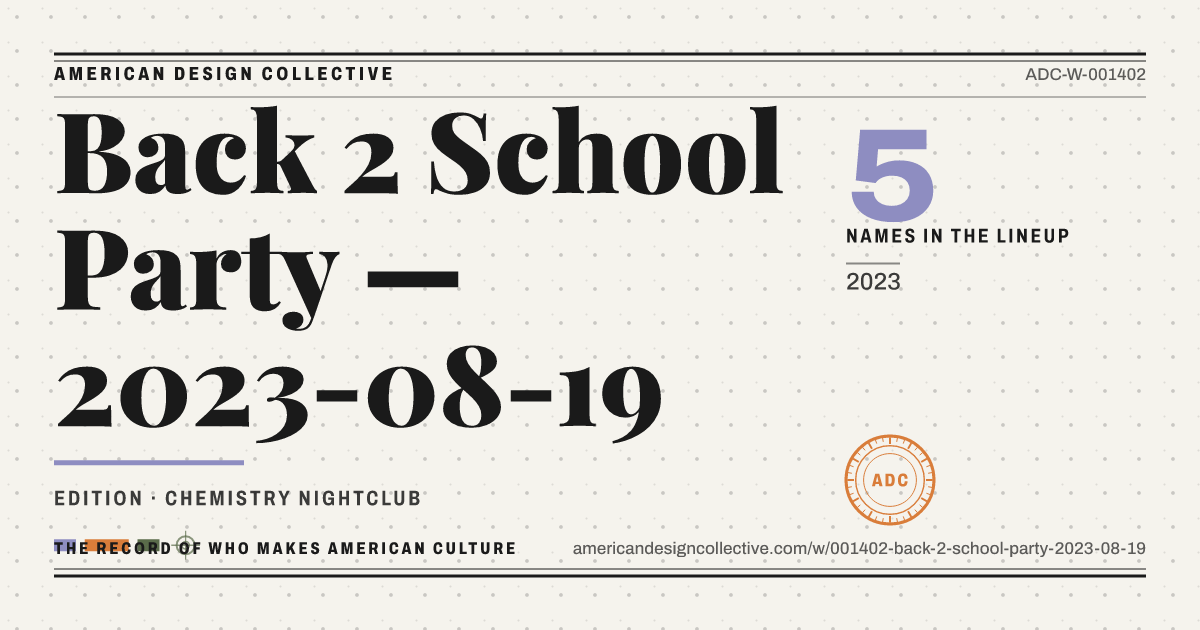 Registry card for Back 2 School Party — 2023-08-19: the ADC seal, Back 2 School Party — 2023-08-19, and how much is on record.