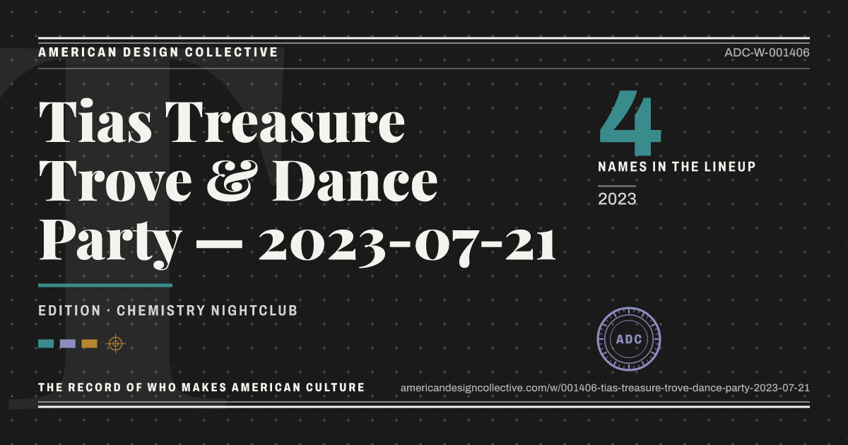 Registry card for Tias Treasure Trove & Dance Party — 2023-07-21: the ADC seal, Tias Treasure Trove & Dance Party — 2023-07-21, and how much is on record.
