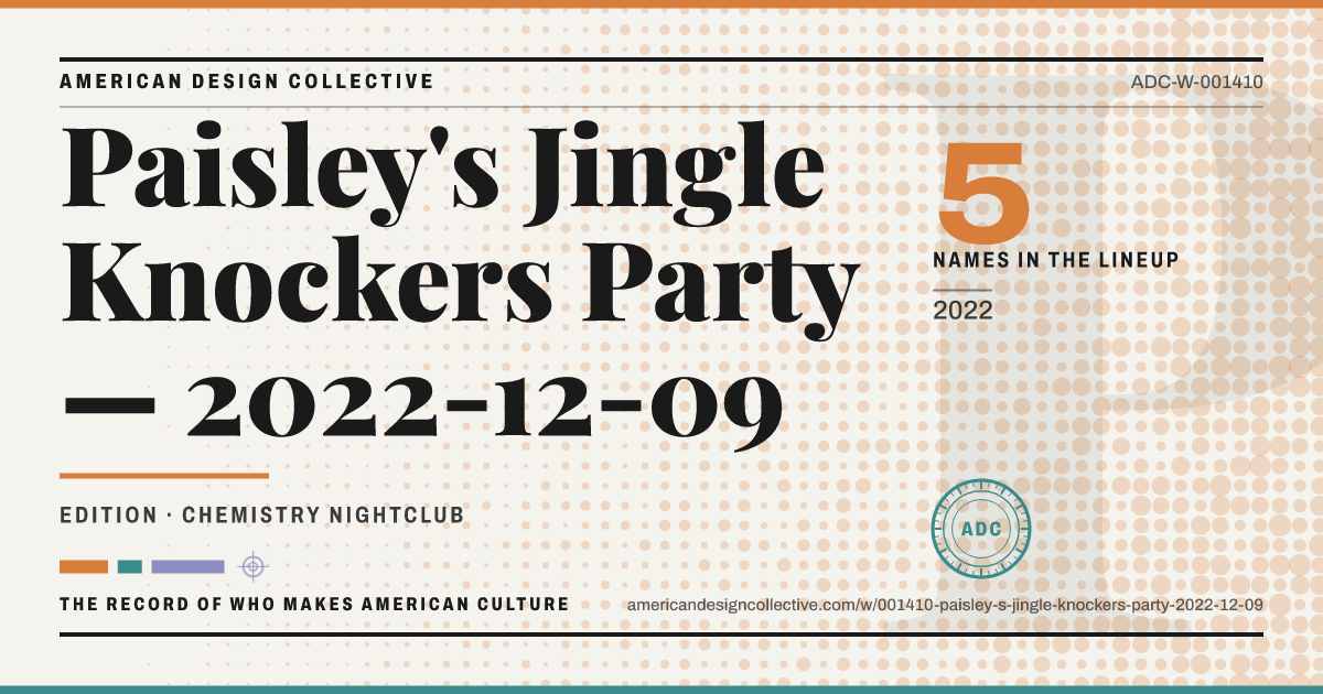 Registry card for Paisley's Jingle Knockers Party — 2022-12-09: the ADC seal, Paisley's Jingle Knockers Party — 2022-12-09, and how much is on record.