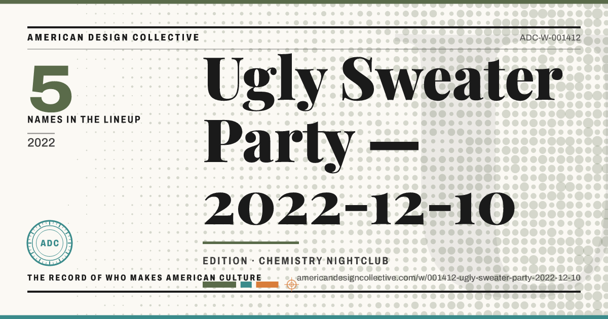 Registry card for Ugly Sweater Party — 2022-12-10: the ADC seal, Ugly Sweater Party — 2022-12-10, and how much is on record.