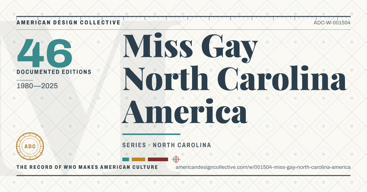 Registry card for Miss Gay North Carolina America: the ADC seal, Miss Gay North Carolina America, and how much is on record.