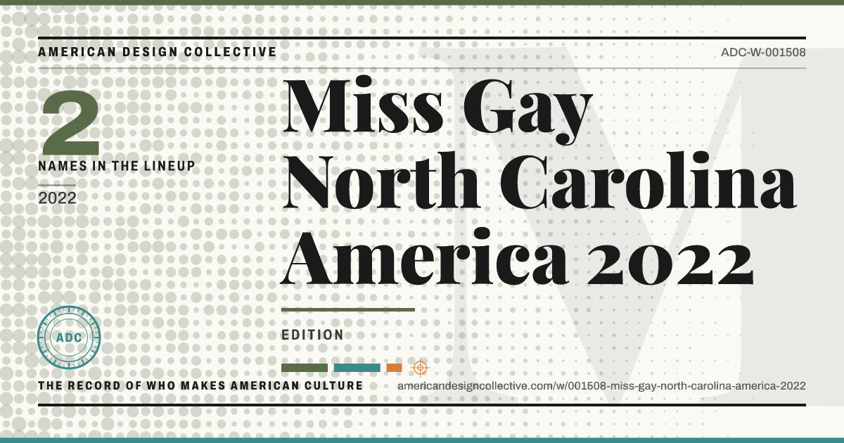Registry card for Miss Gay North Carolina America 2022: the ADC seal, Miss Gay North Carolina America 2022, and how much is on record.