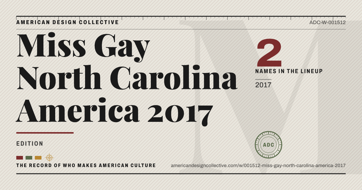 Registry card for Miss Gay North Carolina America 2017: the ADC seal, Miss Gay North Carolina America 2017, and how much is on record.