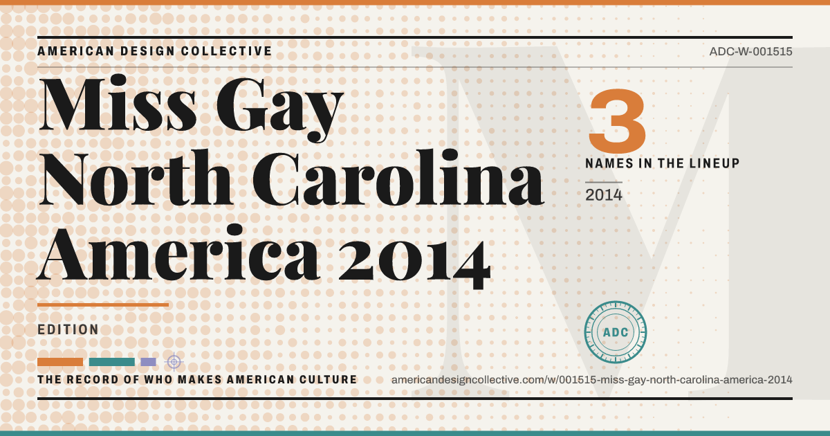Registry card for Miss Gay North Carolina America 2014: the ADC seal, Miss Gay North Carolina America 2014, and how much is on record.