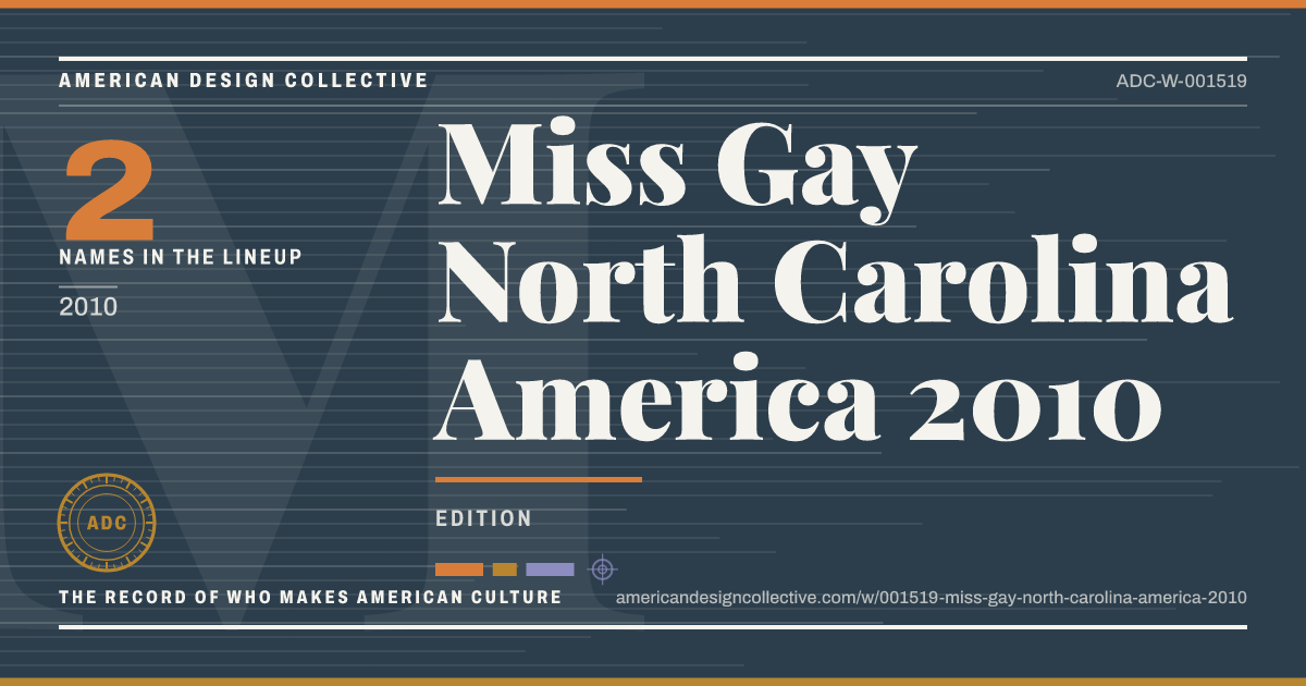 Registry card for Miss Gay North Carolina America 2010: the ADC seal, Miss Gay North Carolina America 2010, and how much is on record.