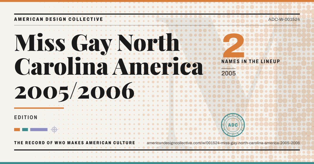 Registry card for Miss Gay North Carolina America 2005/2006: the ADC seal, Miss Gay North Carolina America 2005/2006, and how much is on record.