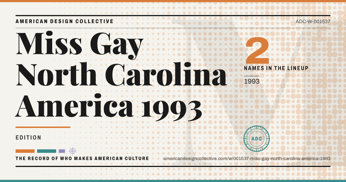 Registry card for Miss Gay North Carolina America 1993: the ADC seal, Miss Gay North Carolina America 1993, and how much is on record.