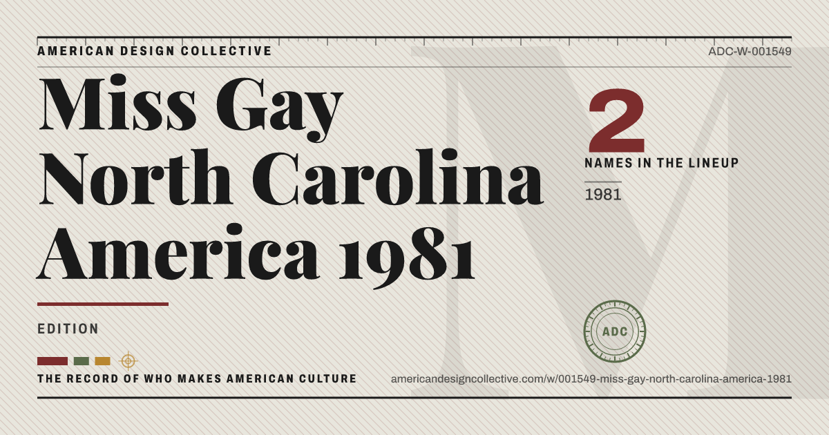Registry card for Miss Gay North Carolina America 1981: the ADC seal, Miss Gay North Carolina America 1981, and how much is on record.
