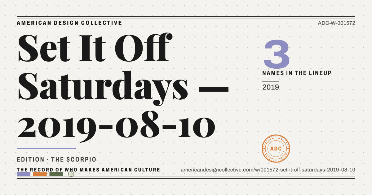 Registry card for Set It Off Saturdays — 2019-08-10: the ADC seal, Set It Off Saturdays — 2019-08-10, and how much is on record.