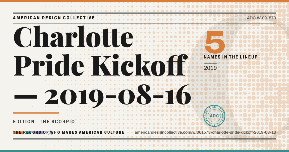 Registry card for Charlotte Pride Kickoff — 2019-08-16: the ADC seal, Charlotte Pride Kickoff — 2019-08-16, and how much is on record.