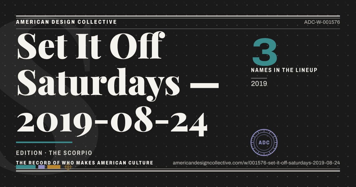 Registry card for Set It Off Saturdays — 2019-08-24: the ADC seal, Set It Off Saturdays — 2019-08-24, and how much is on record.