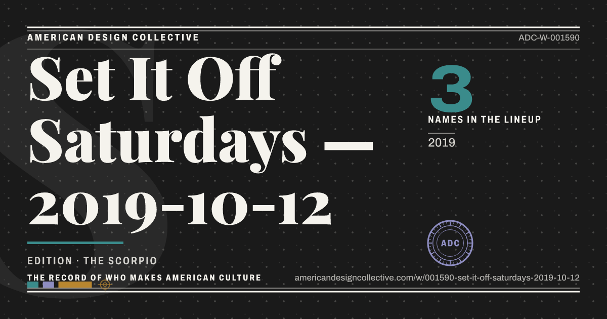 Registry card for Set It Off Saturdays — 2019-10-12: the ADC seal, Set It Off Saturdays — 2019-10-12, and how much is on record.