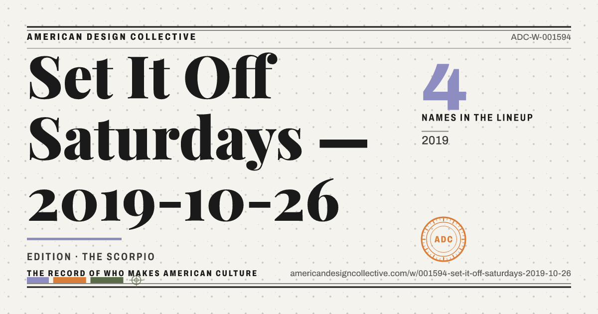 Registry card for Set It Off Saturdays — 2019-10-26: the ADC seal, Set It Off Saturdays — 2019-10-26, and how much is on record.
