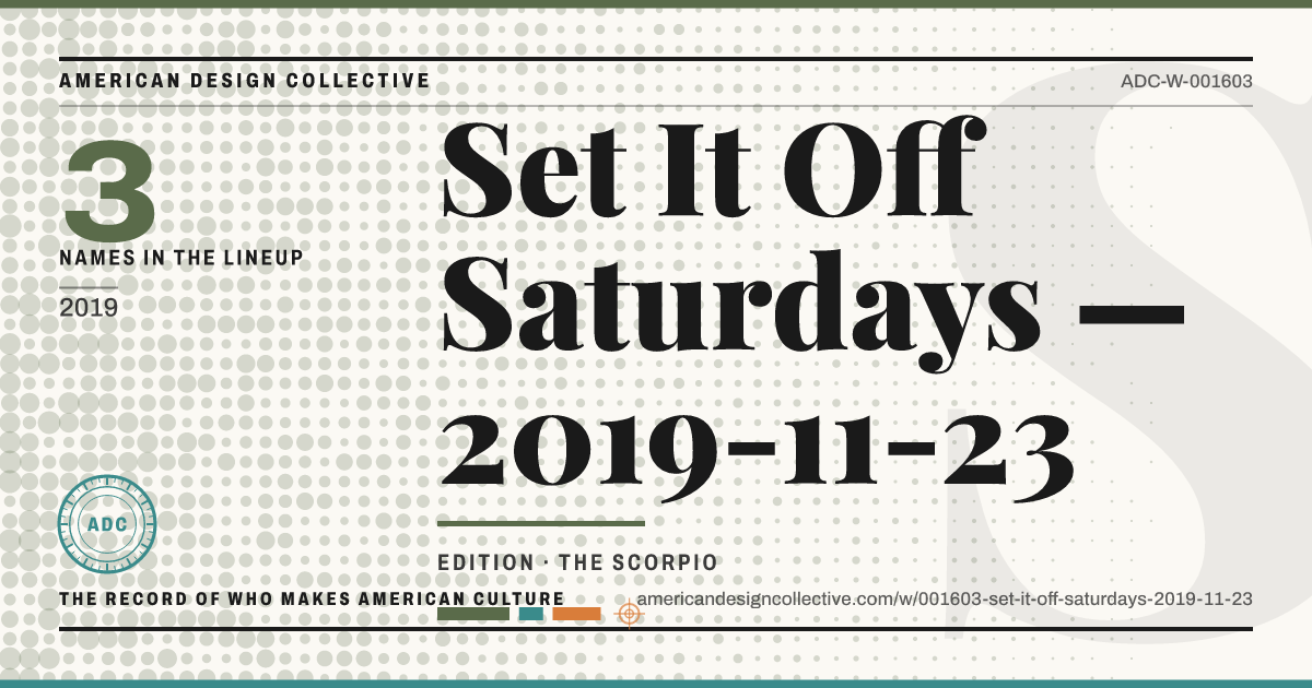 Registry card for Set It Off Saturdays — 2019-11-23: the ADC seal, Set It Off Saturdays — 2019-11-23, and how much is on record.
