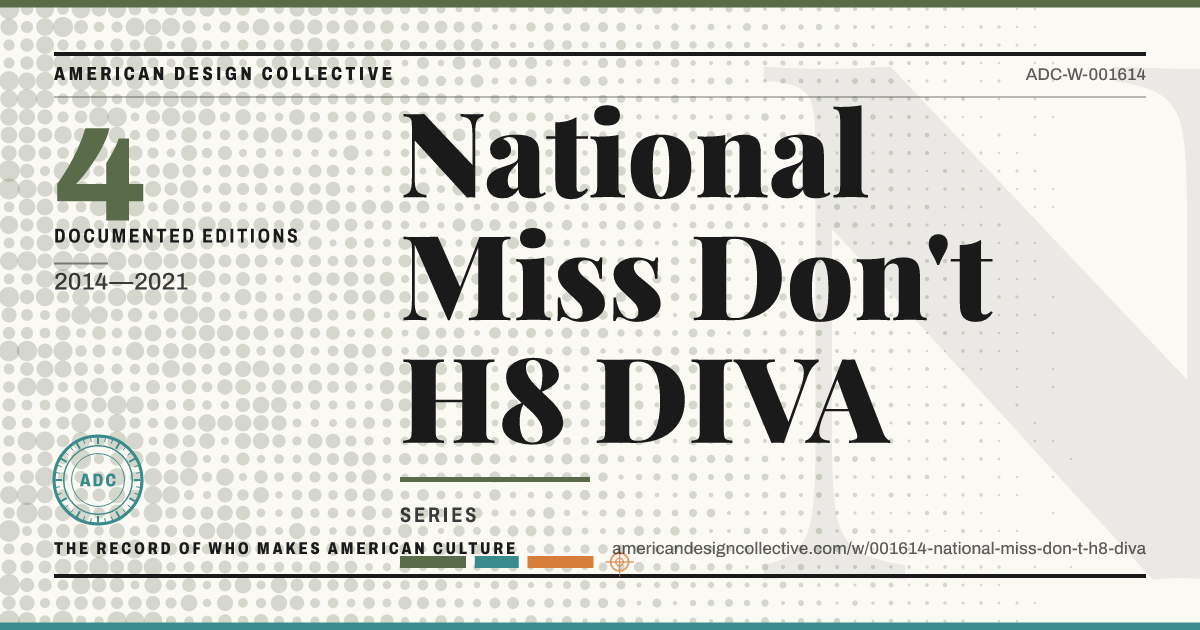 Registry card for National Miss Don't H8 DIVA: the ADC seal, National Miss Don't H8 DIVA, and how much is on record.