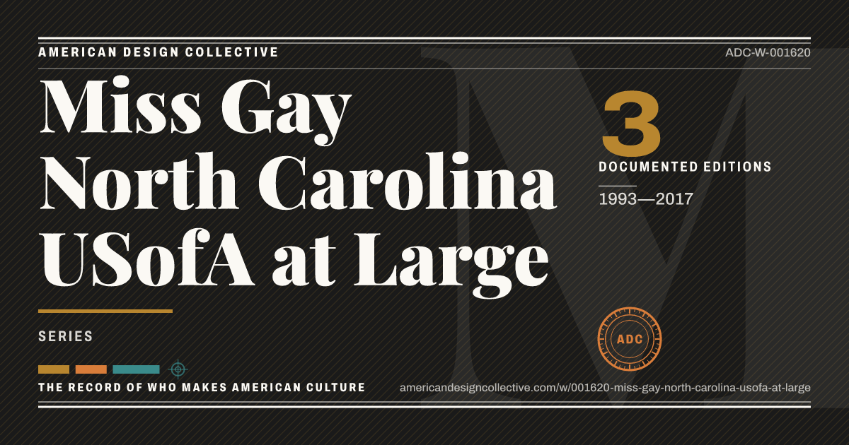 Registry card for Miss Gay North Carolina USofA at Large: the ADC seal, Miss Gay North Carolina USofA at Large, and how much is on record.