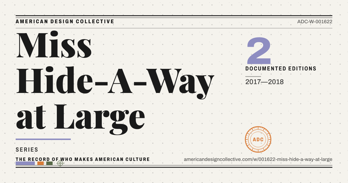 Registry card for Miss Hide-A-Way at Large: the ADC seal, Miss Hide-A-Way at Large, and how much is on record.