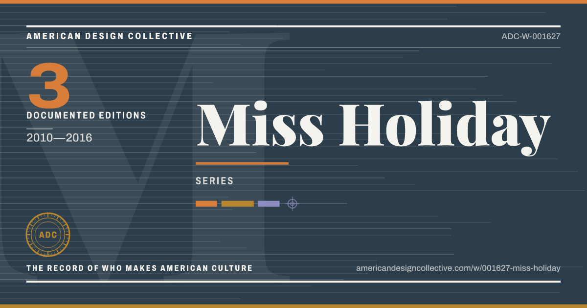 Registry card for Miss Holiday: the ADC seal, Miss Holiday, and how much is on record.