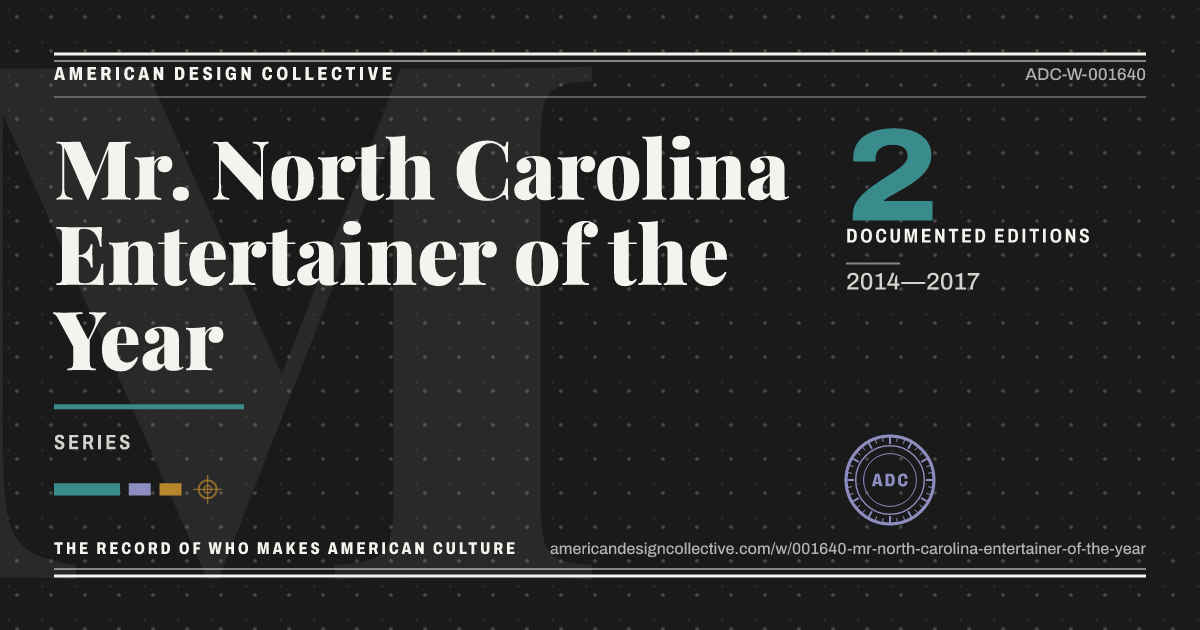 Registry card for Mr. North Carolina Entertainer of the Year: the ADC seal, Mr. North Carolina Entertainer of the Year, and how much is on record.