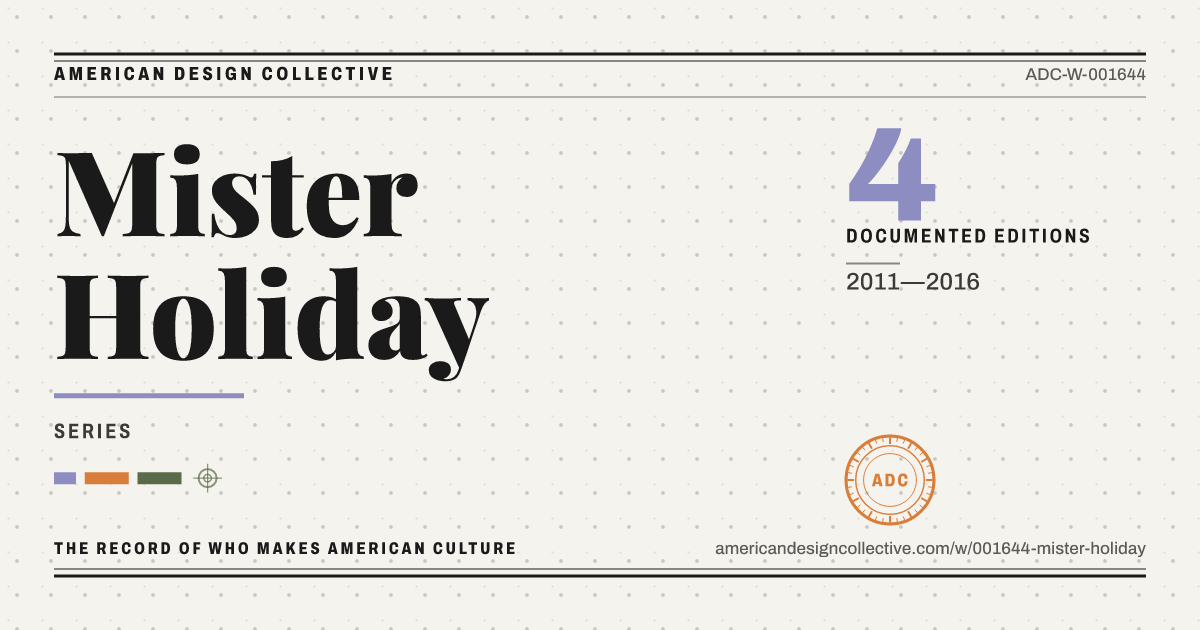 Registry card for Mister Holiday: the ADC seal, Mister Holiday, and how much is on record.