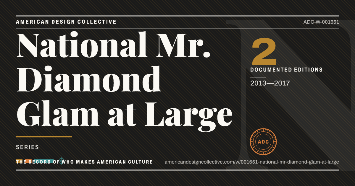 Registry card for National Mr. Diamond Glam at Large: the ADC seal, National Mr. Diamond Glam at Large, and how much is on record.