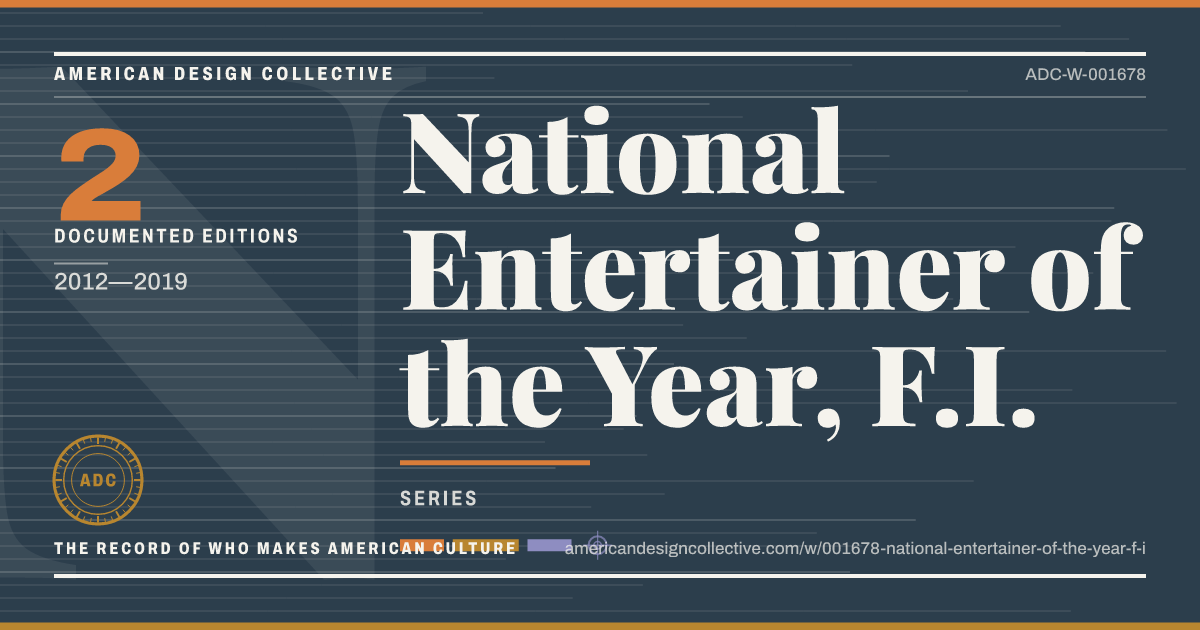 Registry card for National Entertainer of the Year, F.I.: the ADC seal, National Entertainer of the Year, F.I., and how much is on record.