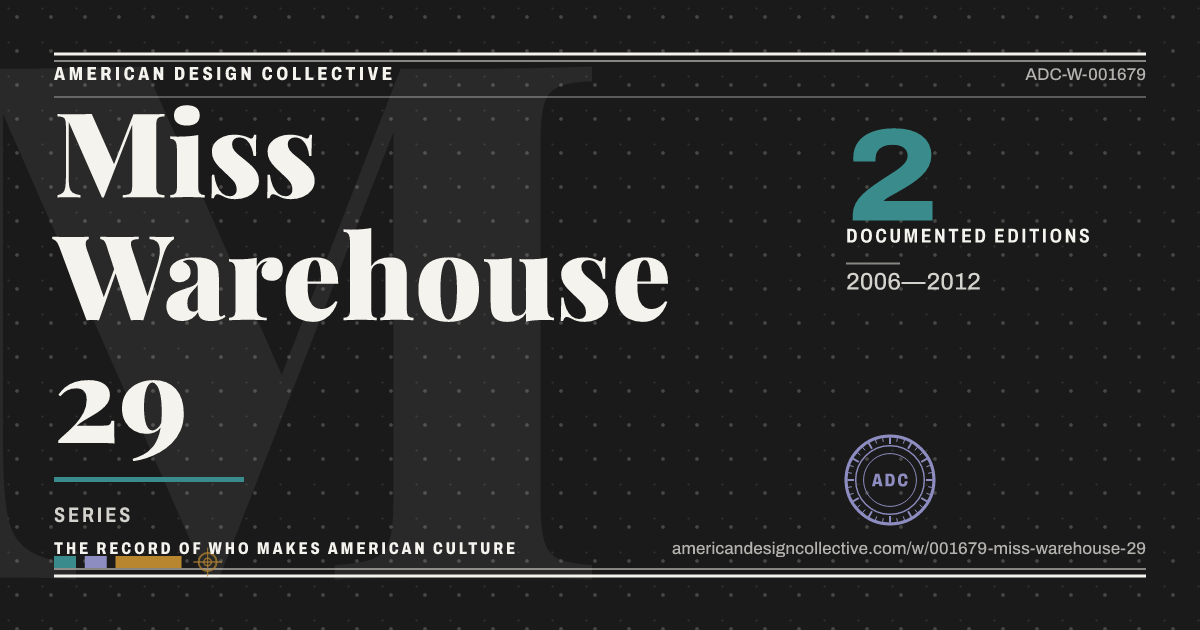 Registry card for Miss Warehouse 29: the ADC seal, Miss Warehouse 29, and how much is on record.