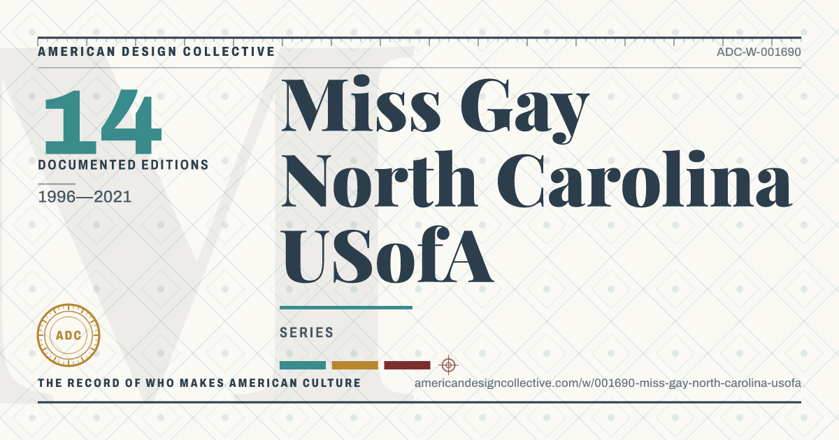 Registry card for Miss Gay North Carolina USofA: the ADC seal, Miss Gay North Carolina USofA, and how much is on record.