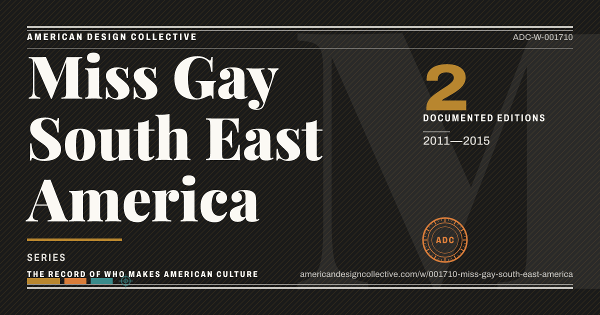 Registry card for Miss Gay South East America: the ADC seal, Miss Gay South East America, and how much is on record.