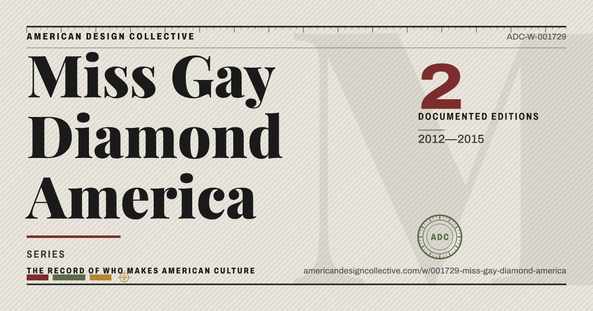 Registry card for Miss Gay Diamond America: the ADC seal, Miss Gay Diamond America, and how much is on record.