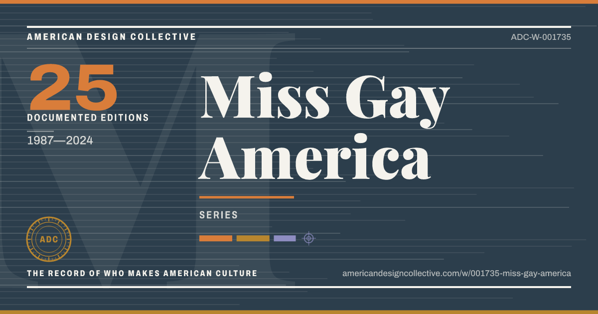 Registry card for Miss Gay America: the ADC seal, Miss Gay America, and how much is on record.